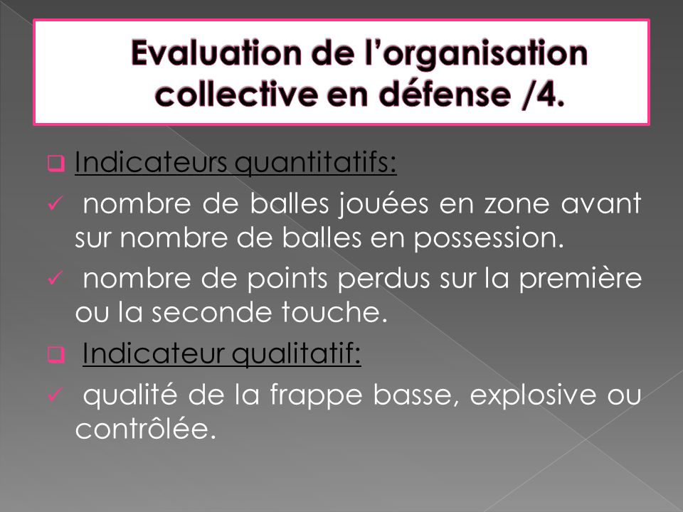 Evaluation de l’organisation collective en défense /4.