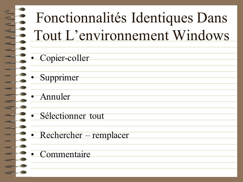Fonctionnalités Identiques Dans Tout L’environnement Windows