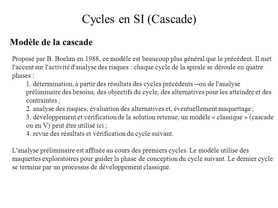 Cycles en SI (Cascade) Modèle de la cascade