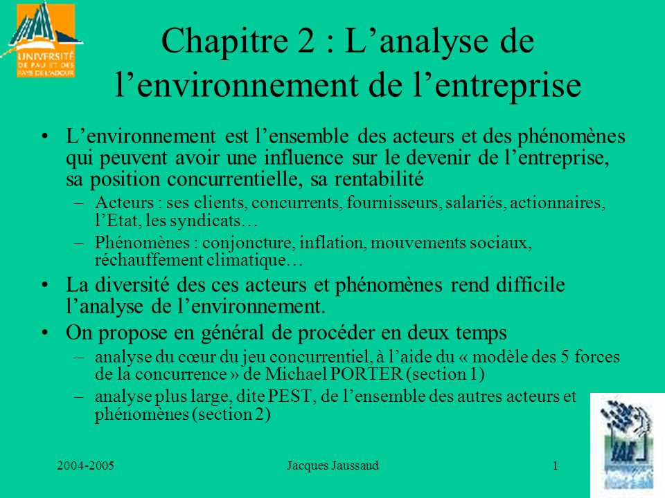 Chapitre 2 : L’analyse de l’environnement de l’entreprise