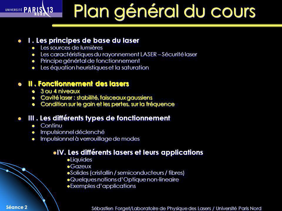 Plan général du cours I . Les principes de base du laser
