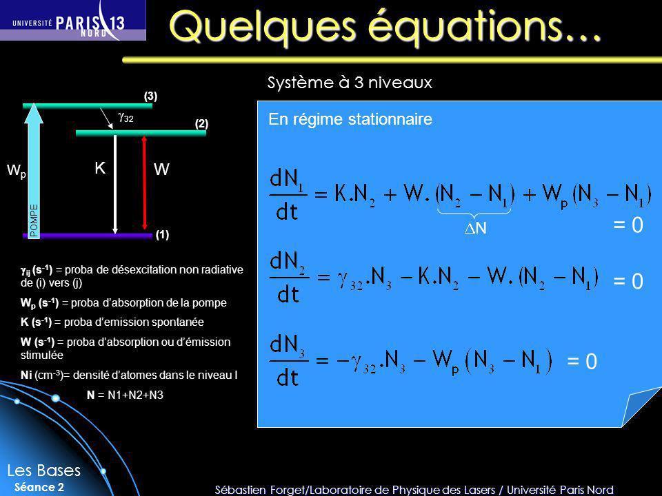Quelques équations… = 0 = 0 = 0 Système à 3 niveaux