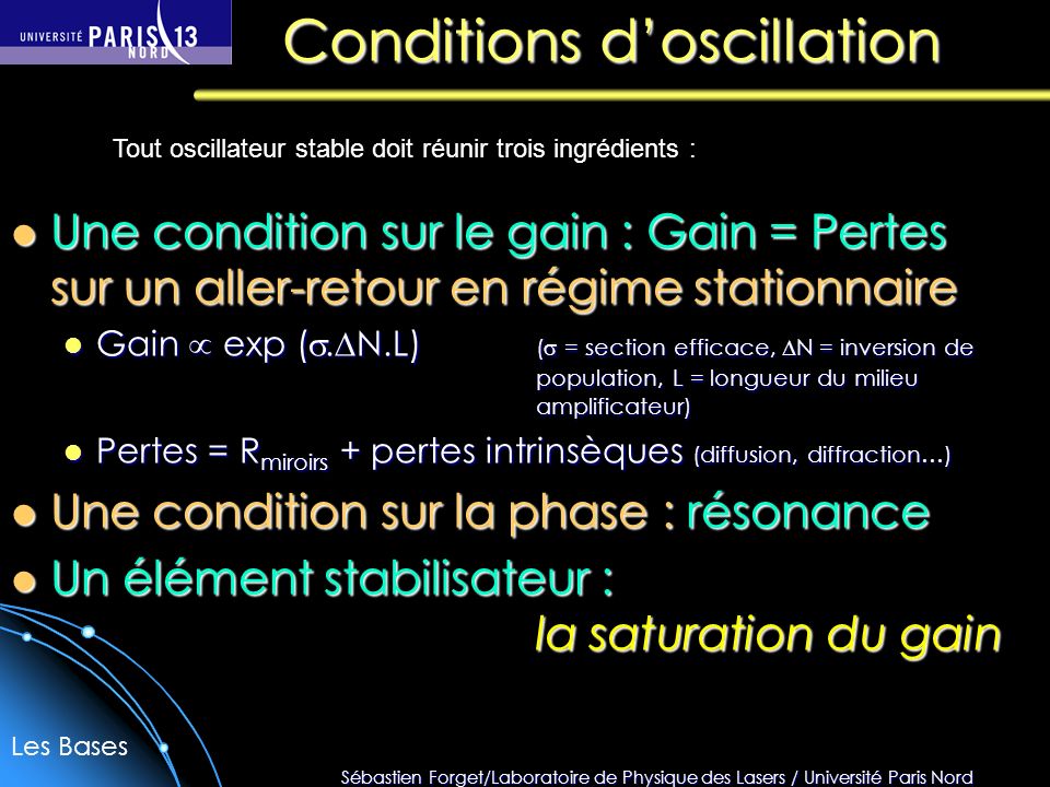 Conditions d’oscillation