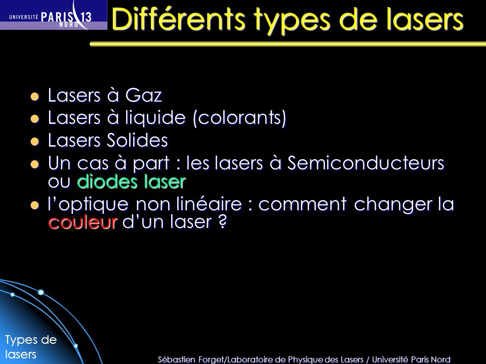 Différents types de lasers