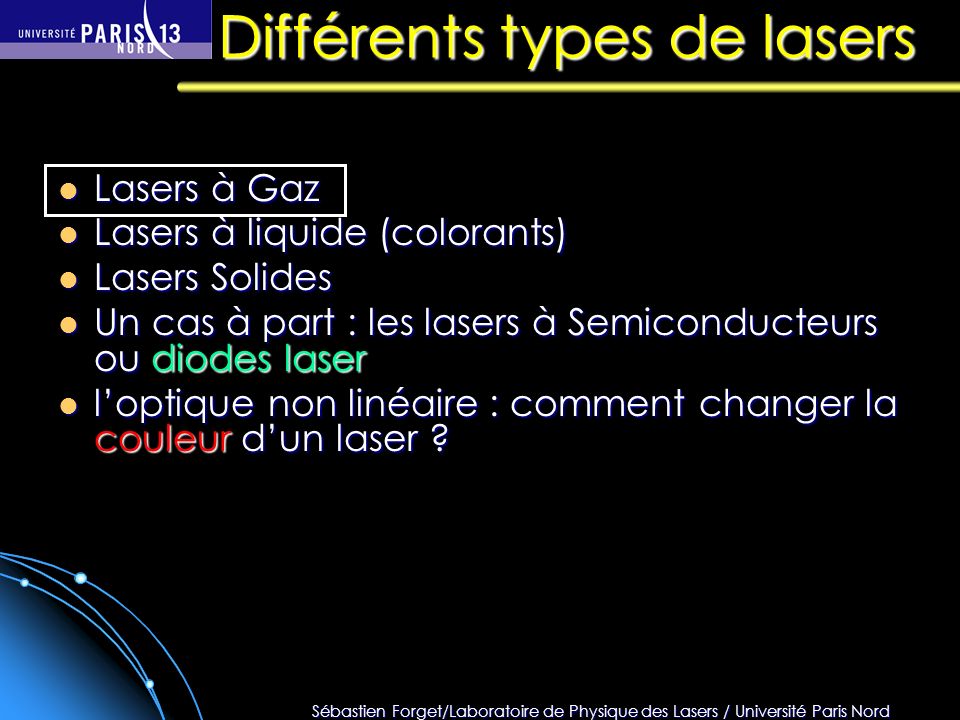 Différents types de lasers