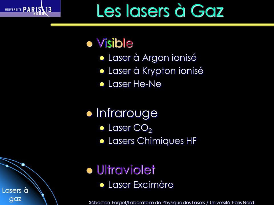 Les lasers à Gaz Visible Infrarouge Ultraviolet Laser à Argon ionisé