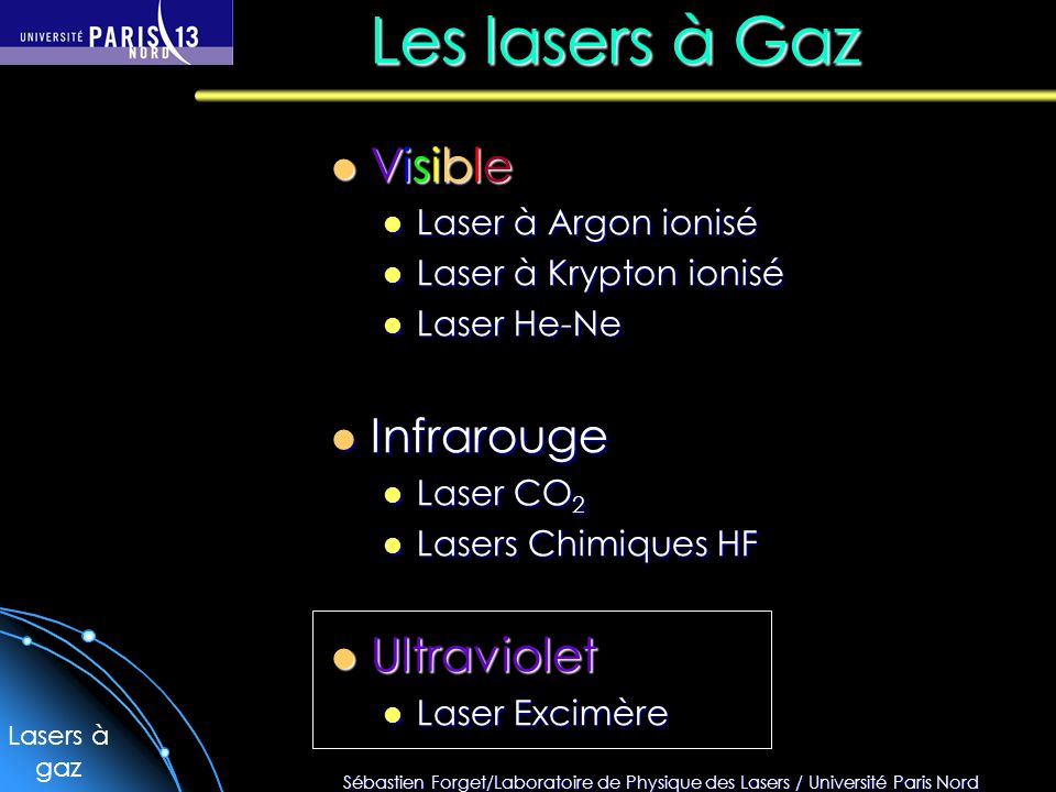 Les lasers à Gaz Visible Infrarouge Ultraviolet Laser à Argon ionisé