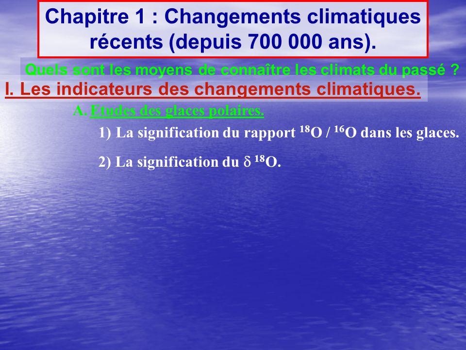 Chapitre 1 : Changements climatiques récents (depuis ans).