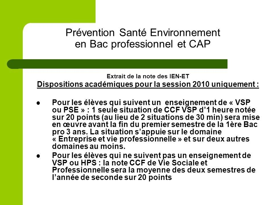 Prévention Santé Environnement en Bac professionnel et CAP