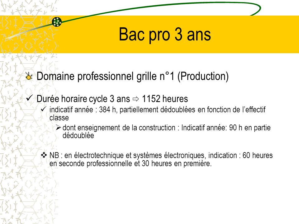 Bac pro 3 ans Domaine professionnel grille n°1 (Production)