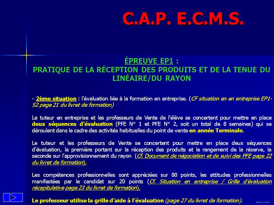 C.A.P. E.C.M.S. ÉPREUVE EP1 : PRATIQUE DE LA RÉCEPTION DES PRODUITS ET DE LA TENUE DU LINÉAIRE/DU RAYON.