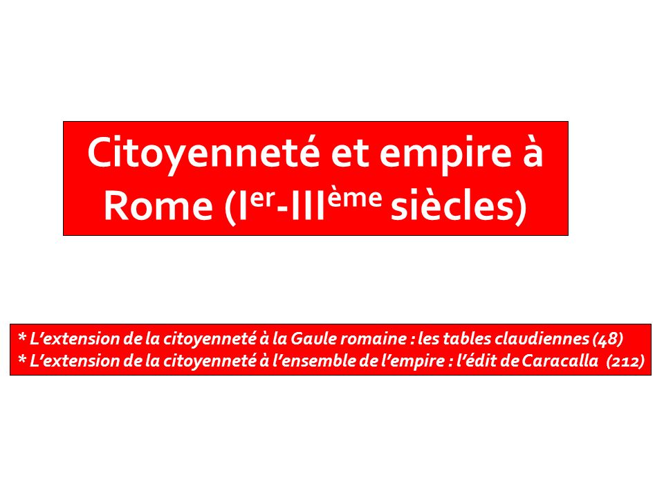 Citoyenneté et empire à Rome (Ier-IIIème siècles)