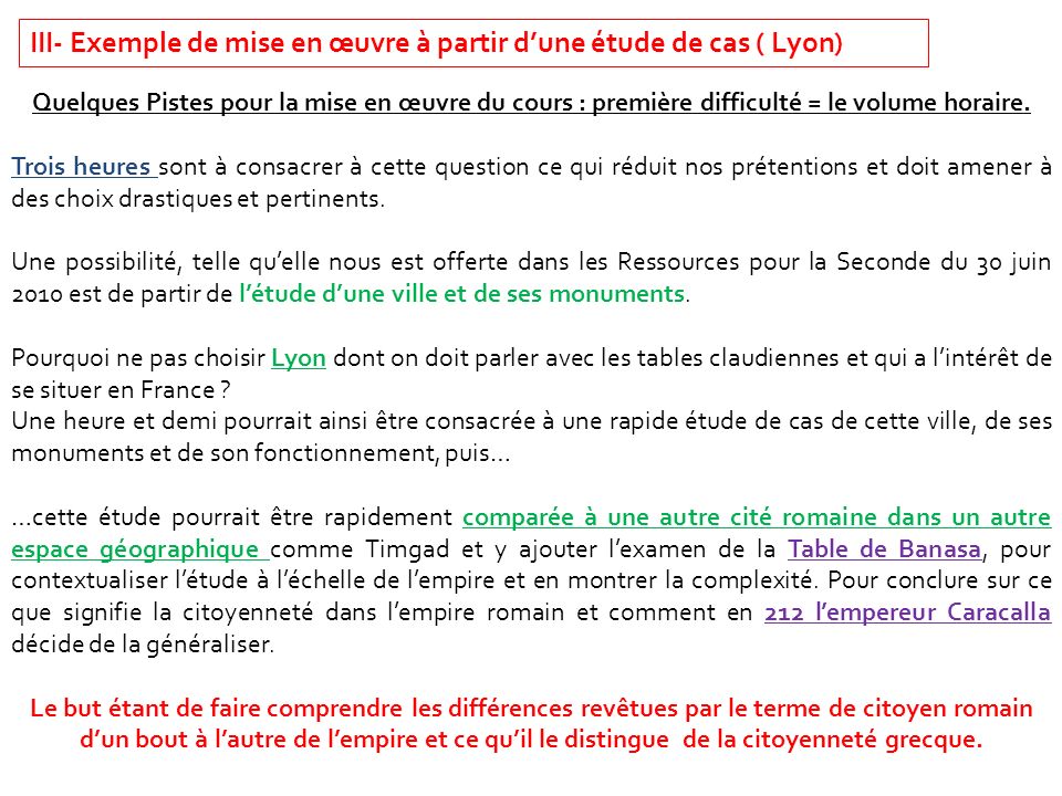 III- Exemple de mise en œuvre à partir d’une étude de cas ( Lyon)