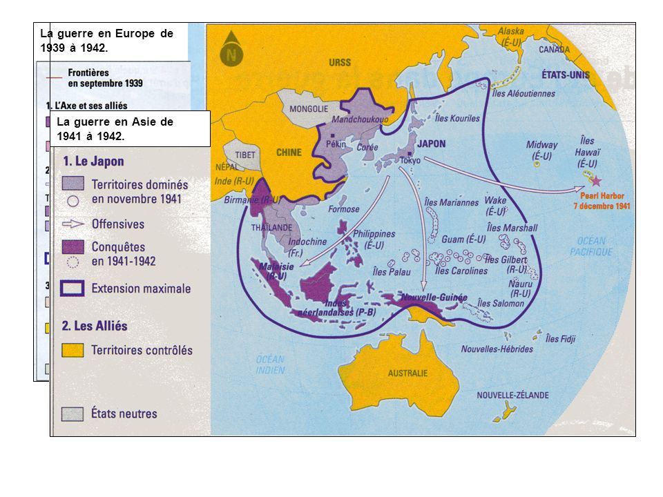 La guerre en Europe de 1939 à La guerre en Asie de 1941 à 1942.