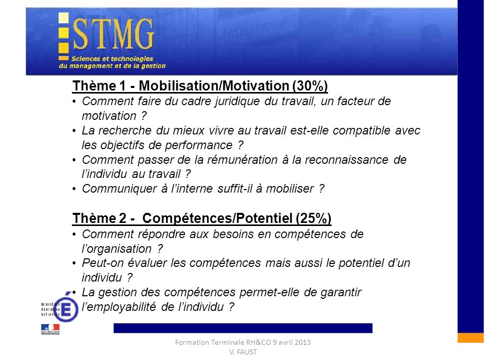 Formation Terminale RH&CO 9 avril 2013 V. FAUST