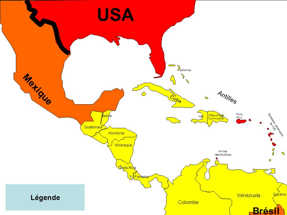 USA Mexique Brésil Légende Antilles Cuba Vénézuela Colombie Belize