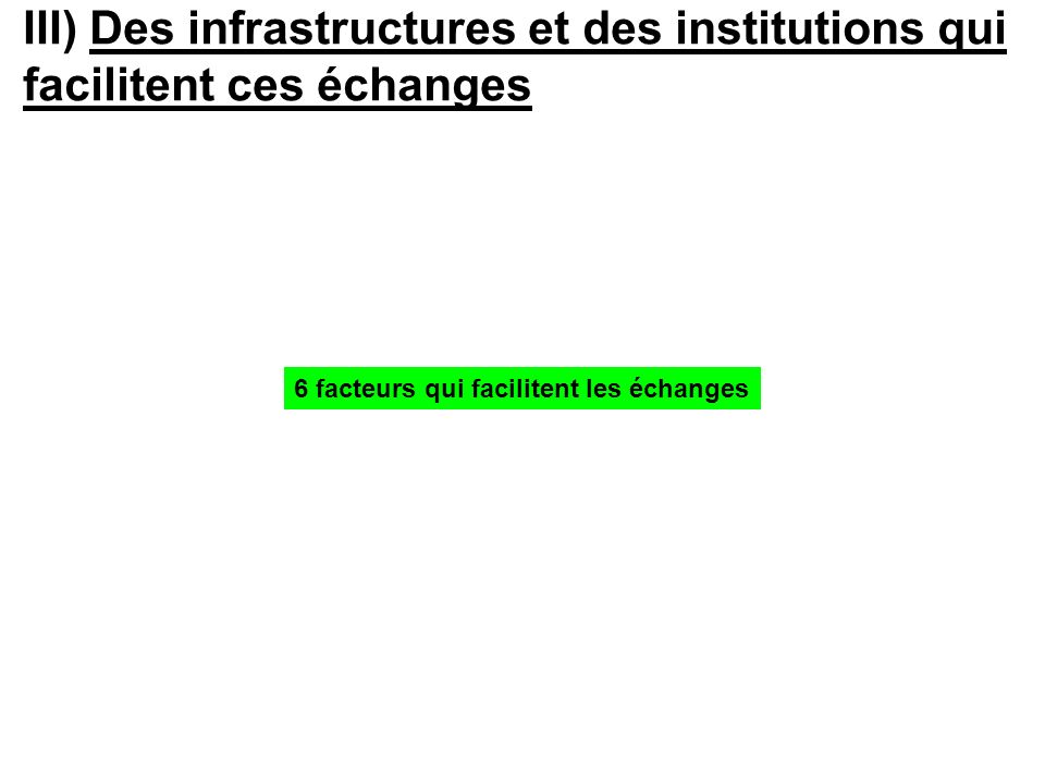 III) Des infrastructures et des institutions qui facilitent ces échanges