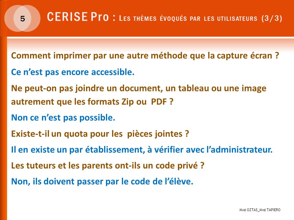 CERISE Pro : Les thèmes évoqués par les utilisateurs (3/3)