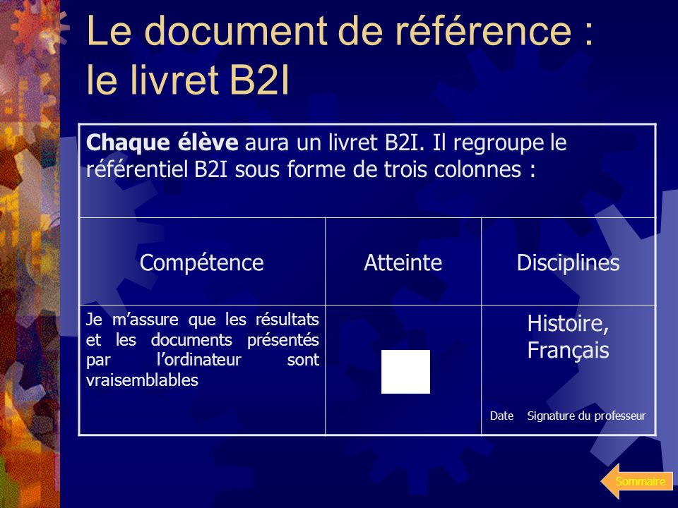 Le document de référence : le livret B2I