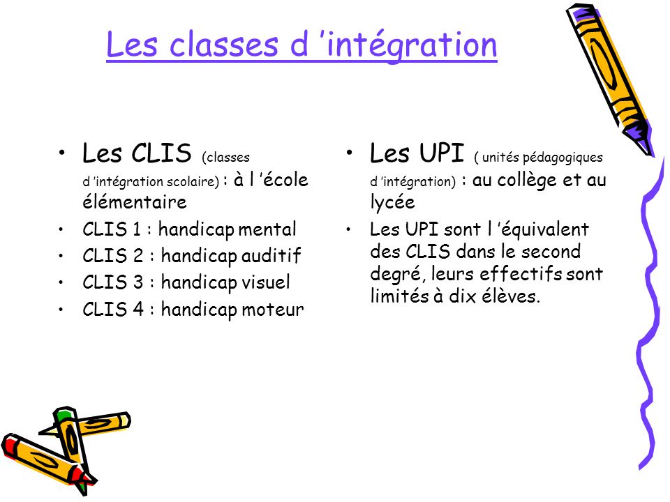 Les classes d ’intégration