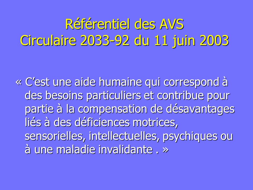 Référentiel des AVS Circulaire du 11 juin 2003