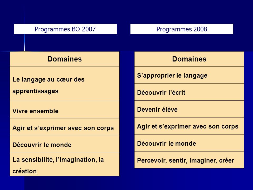 Domaines Domaines Programmes BO 2007 Programmes 2008