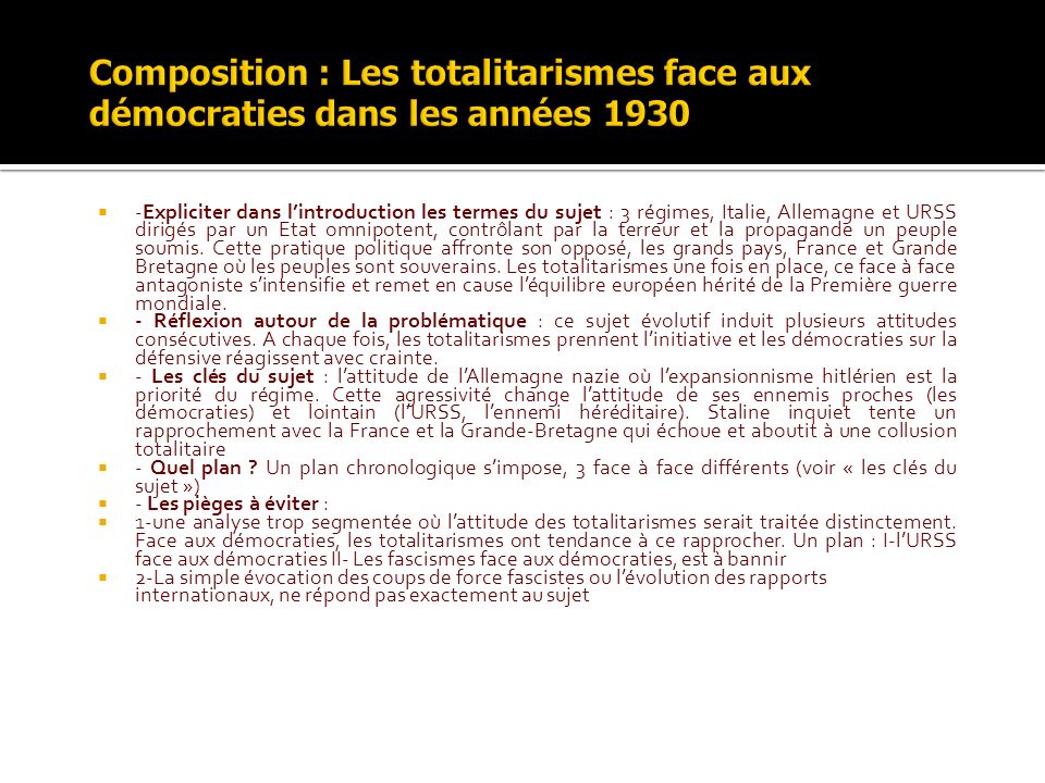 Composition : Les totalitarismes face aux démocraties dans les années 1930