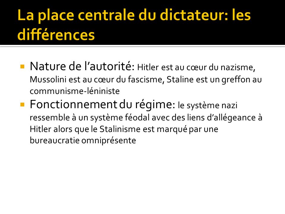 La place centrale du dictateur: les différences