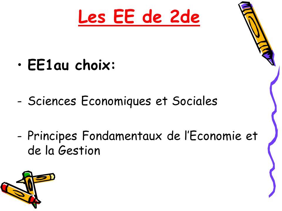 Les EE de 2de EE1au choix: Sciences Economiques et Sociales