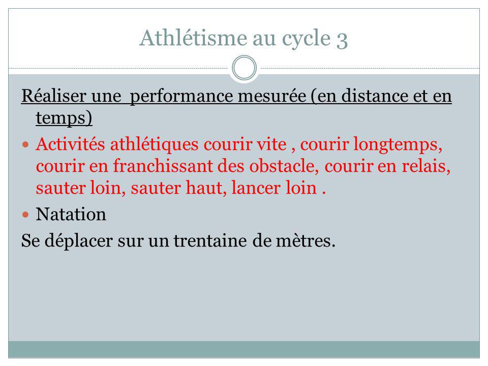 Athlétisme au cycle 3 Réaliser une performance mesurée (en distance et en temps)