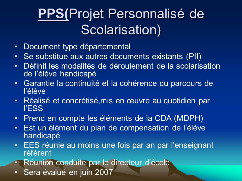 PPS(Projet Personnalisé de Scolarisation)