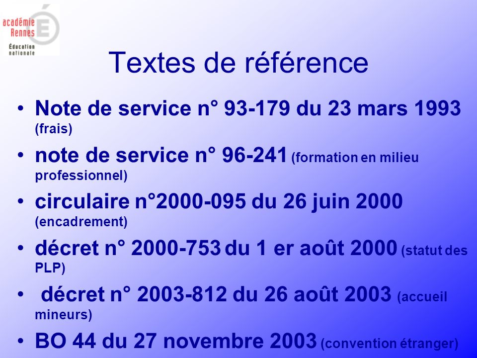 Textes de référence Note de service n° du 23 mars 1993 (frais)