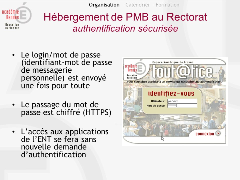 Hébergement de PMB au Rectorat authentification sécurisée