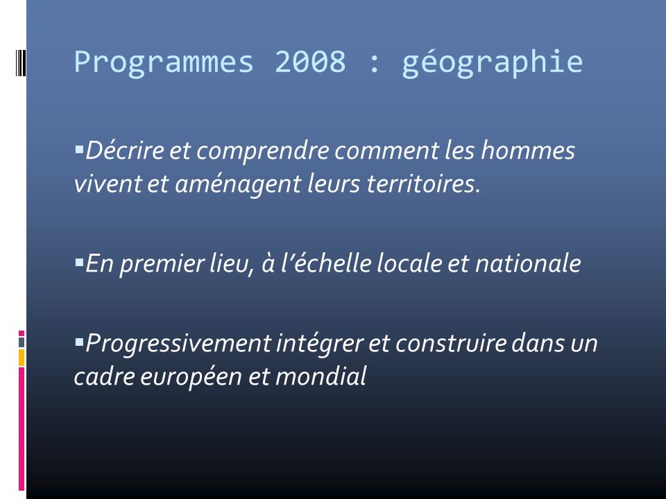 Programmes 2008 : géographie