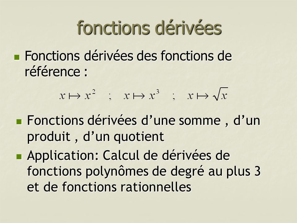 fonctions dérivées Fonctions dérivées des fonctions de référence :