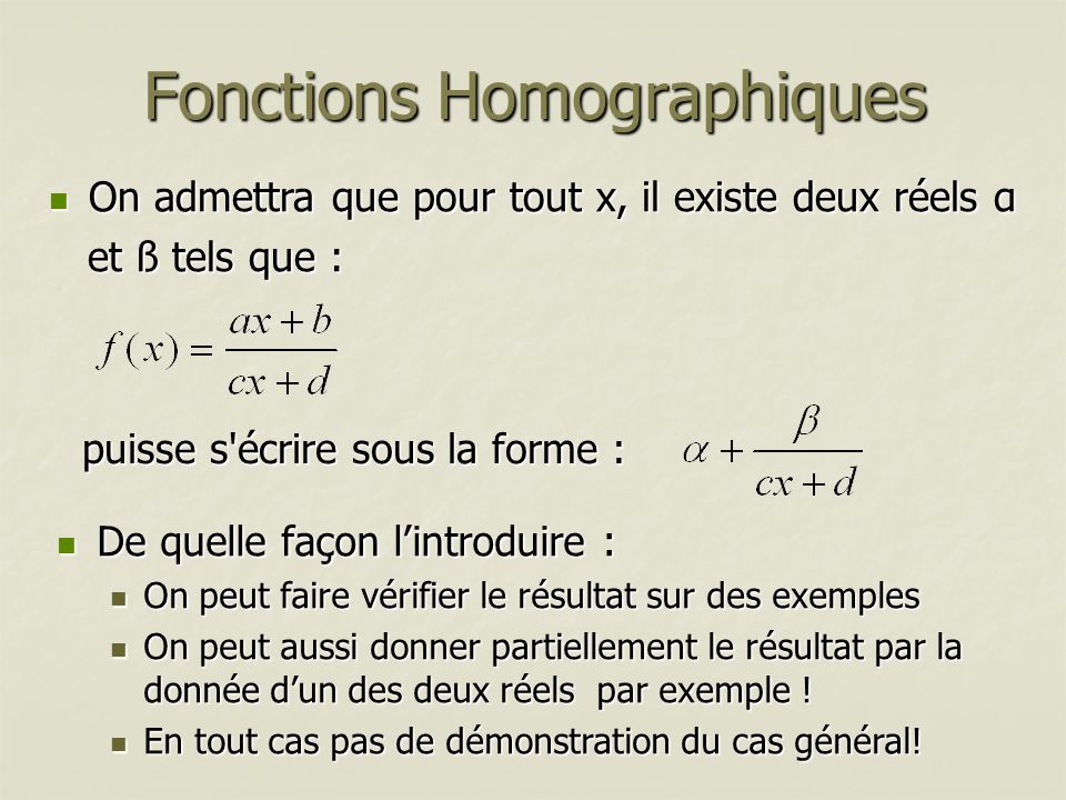Fonctions Homographiques
