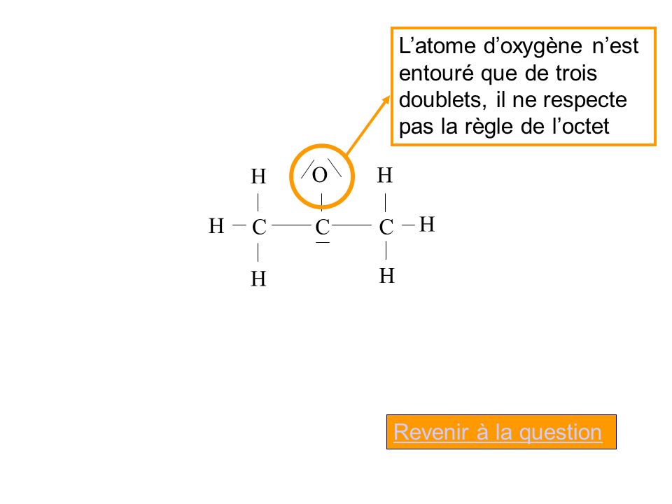 L’atome d’oxygène n’est entouré que de trois doublets, il ne respecte pas la règle de l’octet
