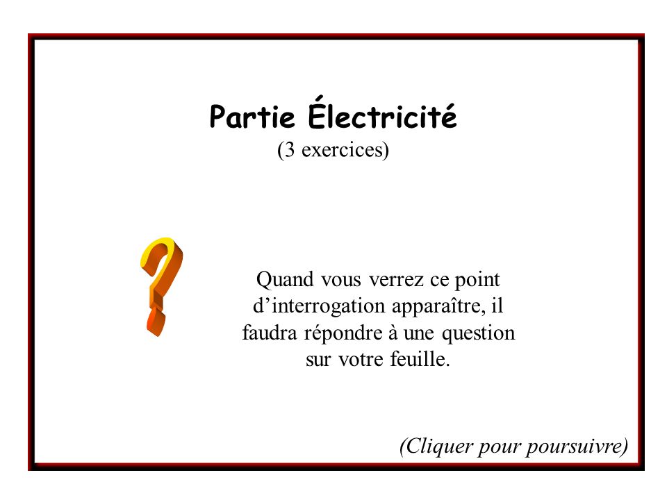 Partie Électricité (3 exercices)