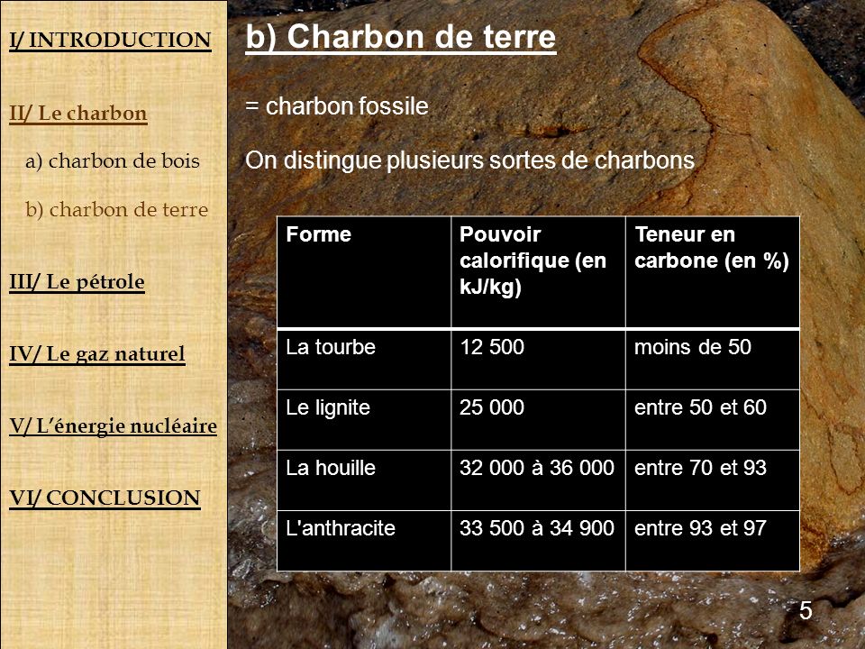 b) Charbon de terre = charbon fossile