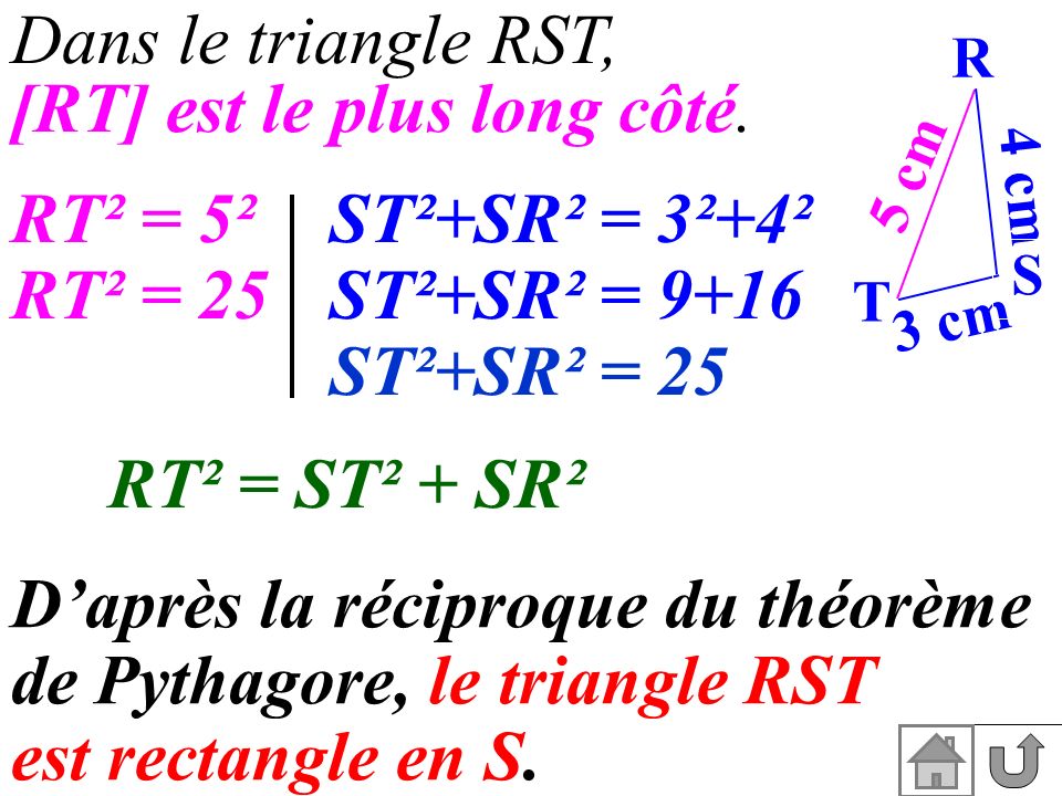 Dans le triangle RST, [RT] est le plus long côté.