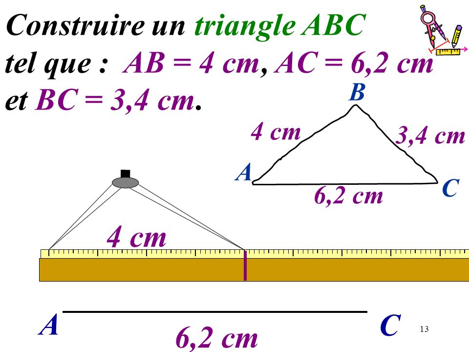 Construire un triangle ABC tel que : AB = 4 cm, AC = 6,2 cm
