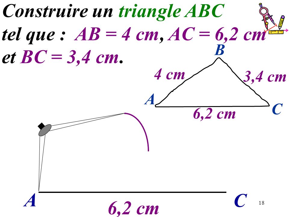 Construire un triangle ABC tel que : AB = 4 cm, AC = 6,2 cm