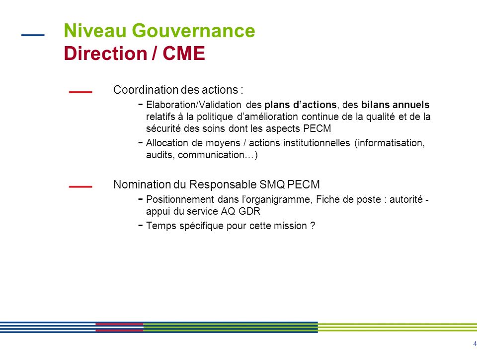 Niveau Gouvernance Direction / CME