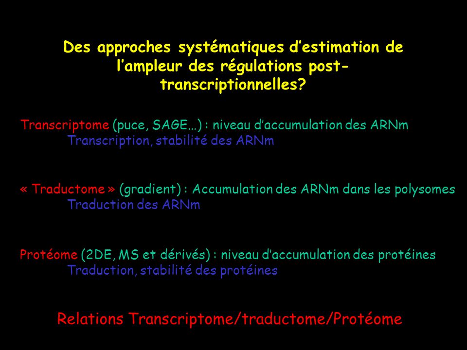 Relations Transcriptome/traductome/Protéome
