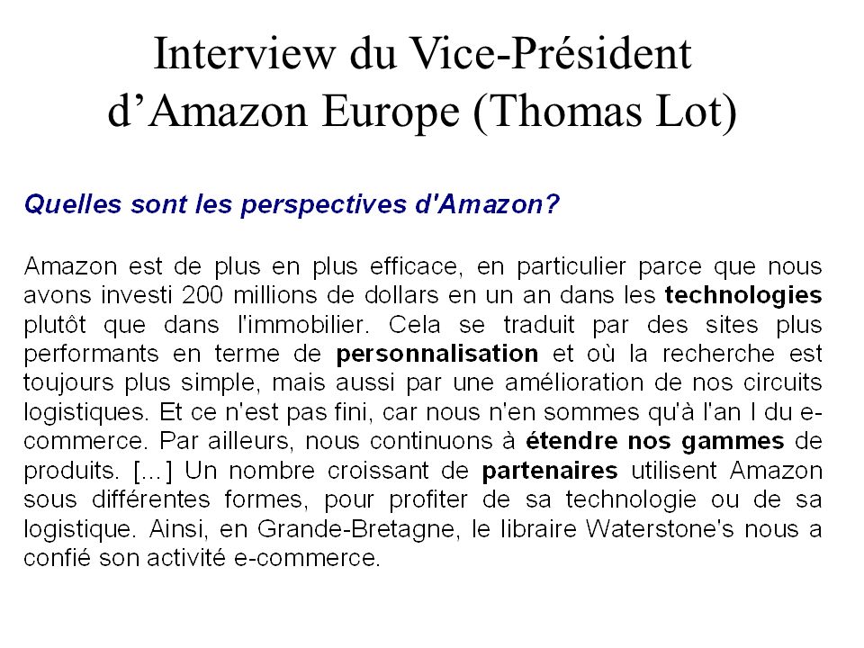 Interview du Vice-Président d’Amazon Europe (Thomas Lot)