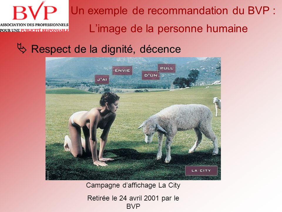 Un exemple de recommandation du BVP : L’image de la personne humaine