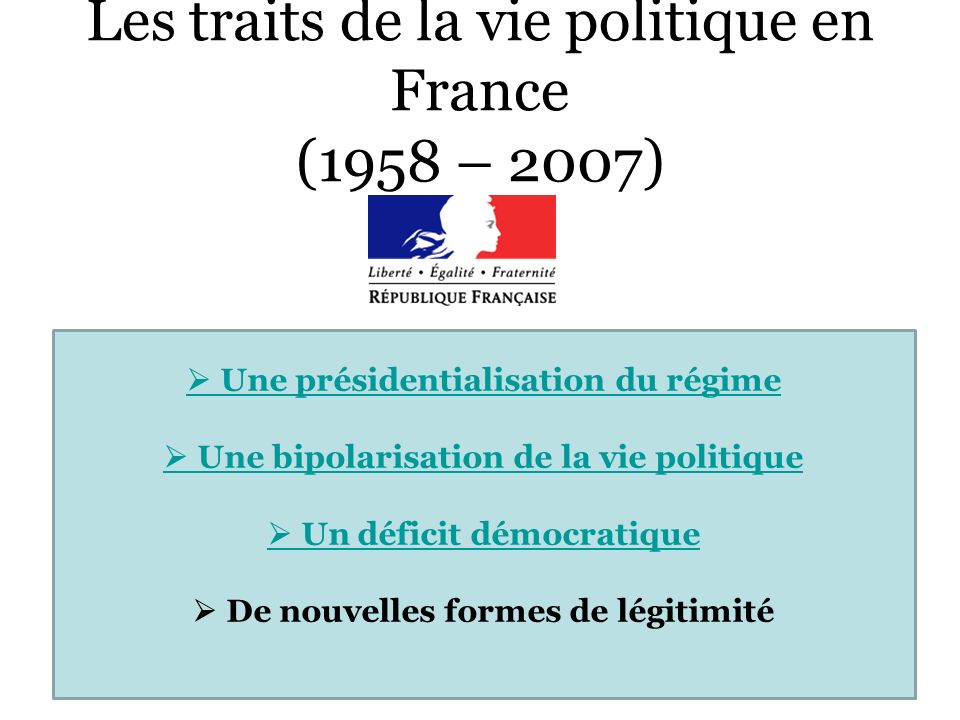 Les traits de la vie politique en France (1958 – 2007)