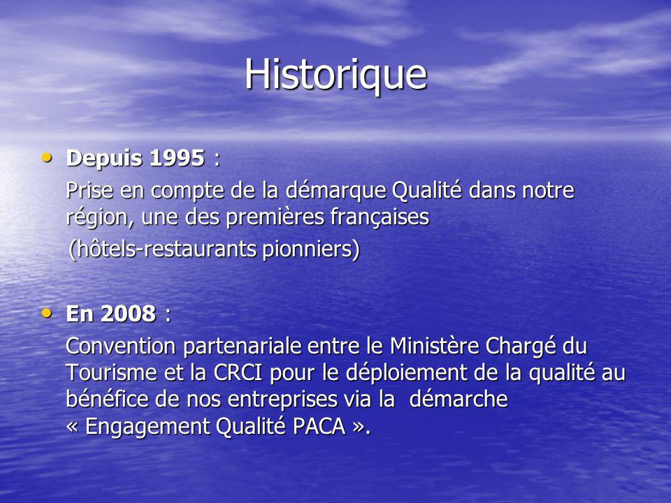 Historique Depuis 1995 : Prise en compte de la démarque Qualité dans notre région, une des premières françaises.