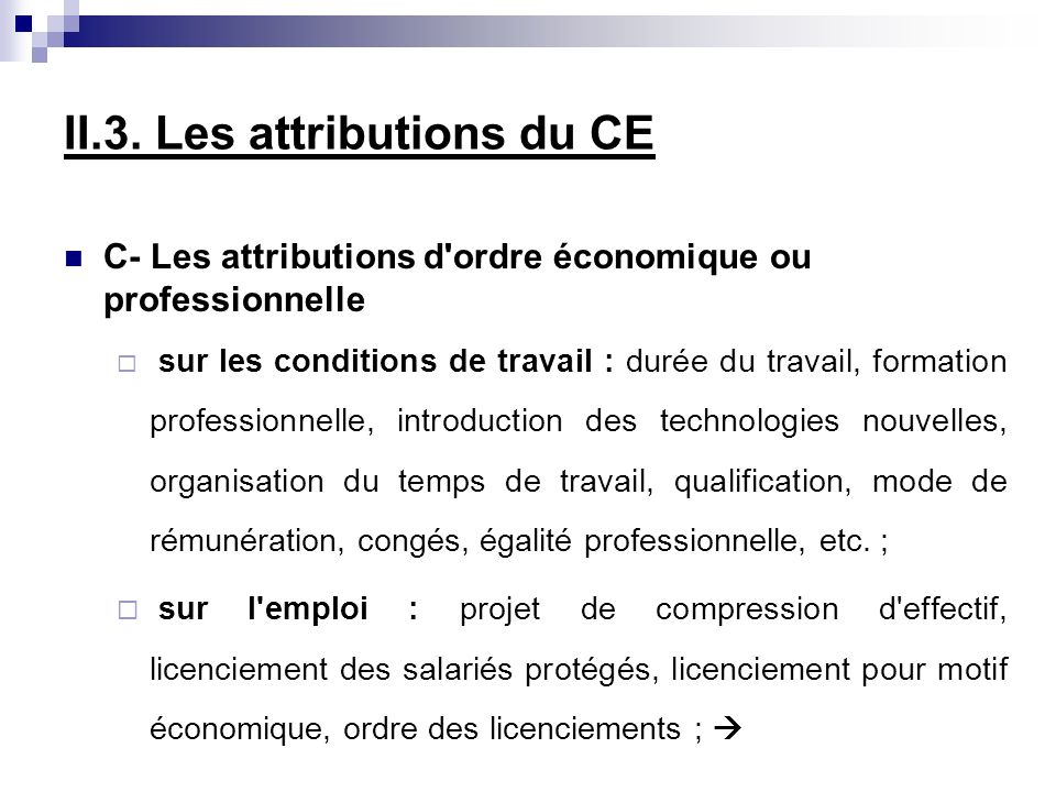 II.3. Les attributions du CE