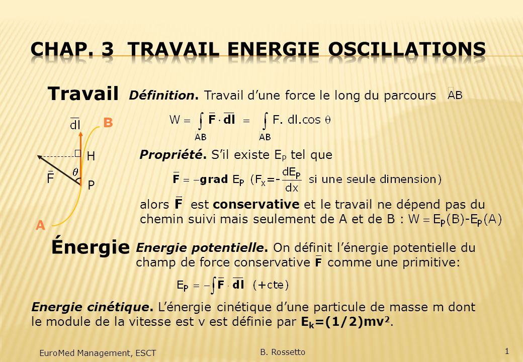 Chap. 3 Travail Energie Oscillations